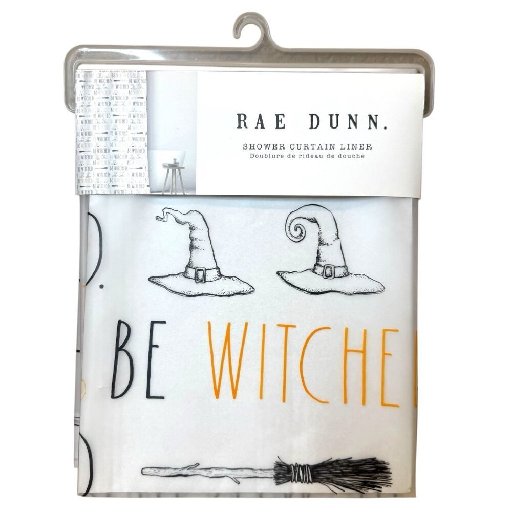 Be Witches HALLOWEEN Rae Dunn Shower Curtain Liner Broomstick Witch Hat